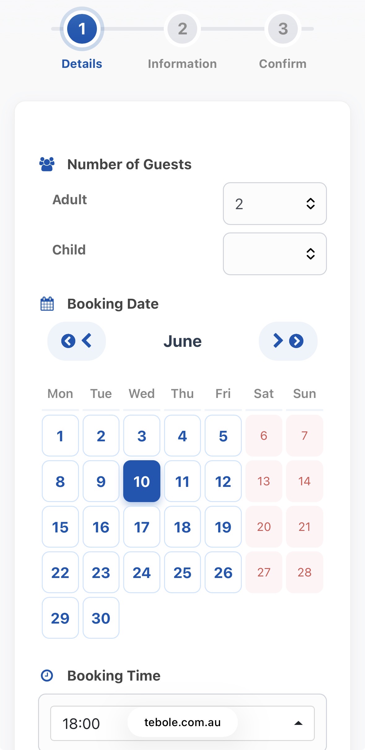 tebole mobile reservation flow
