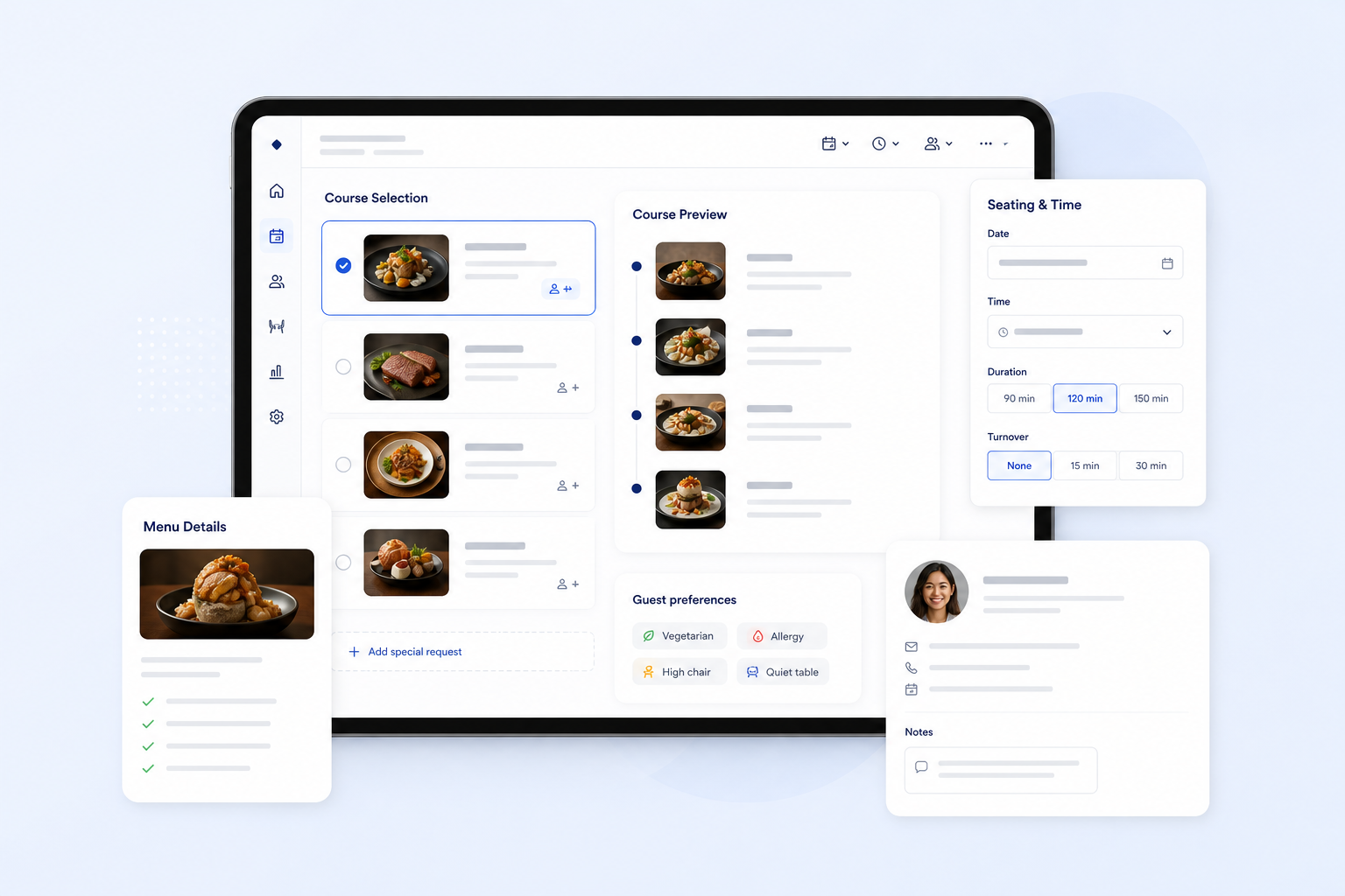 Course selection and guest preference interface