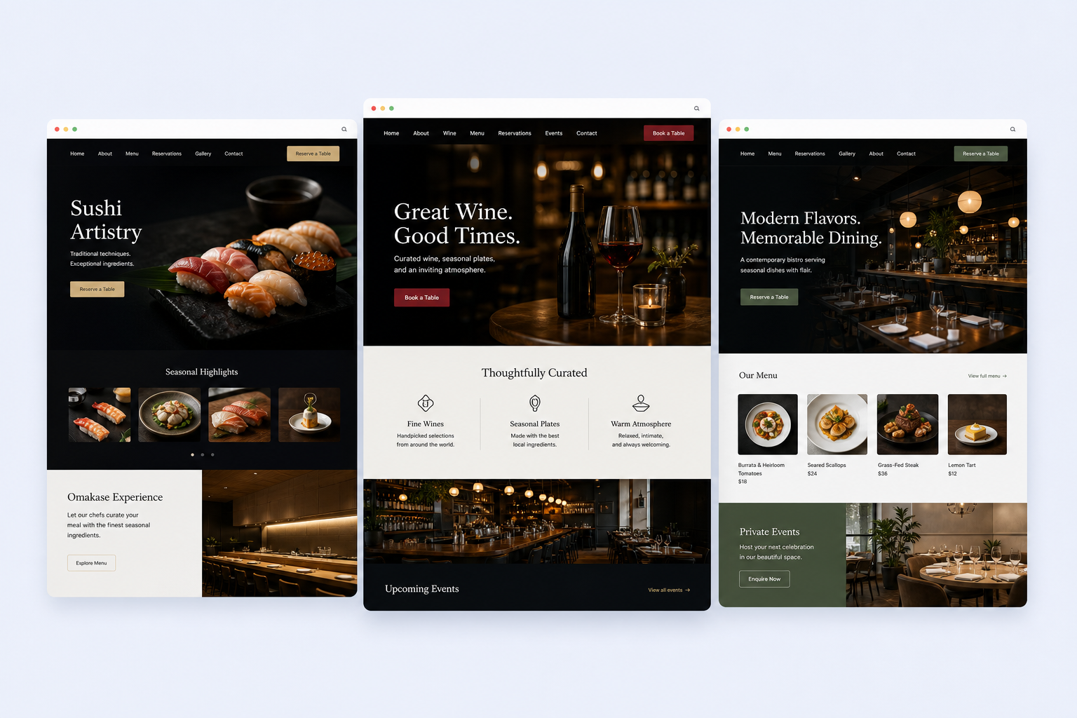 Restaurant website portfolio examples